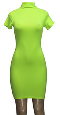 Lu Feng Women's Bodycon Dress Short Sleeve Neon Size S