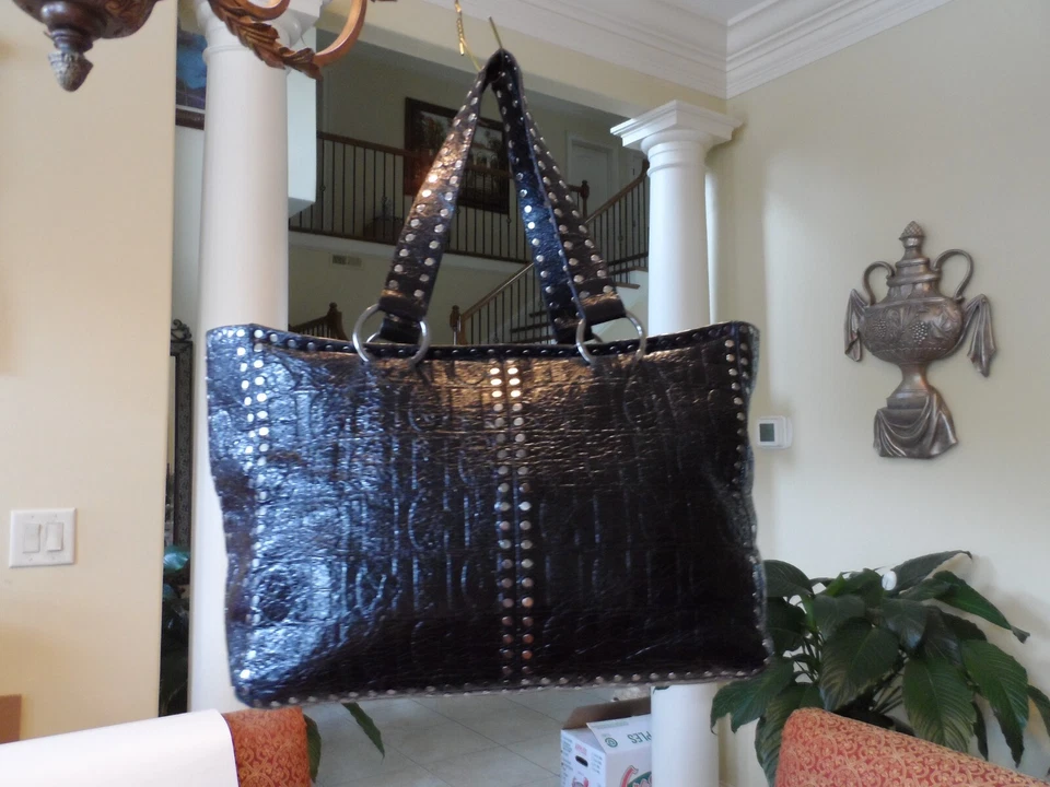 Carolina Herrera Studded Black CH Embosed Patent Leather Tote/Shoulder Bag - Image 2 of 4