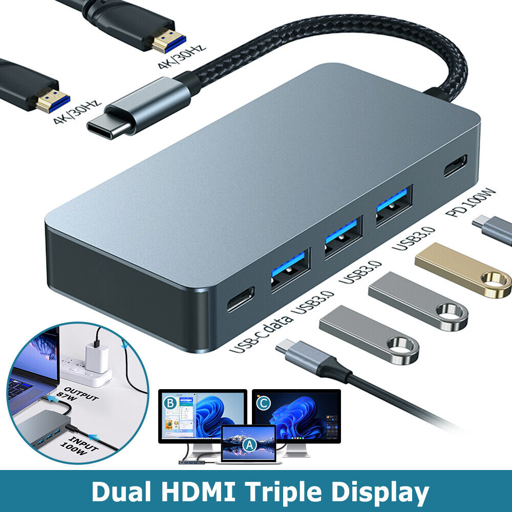 7 in 1 USB C Hub Adapter HDMI 4K Dual-Monitor Laptop Dockingstation mit HDMI PD