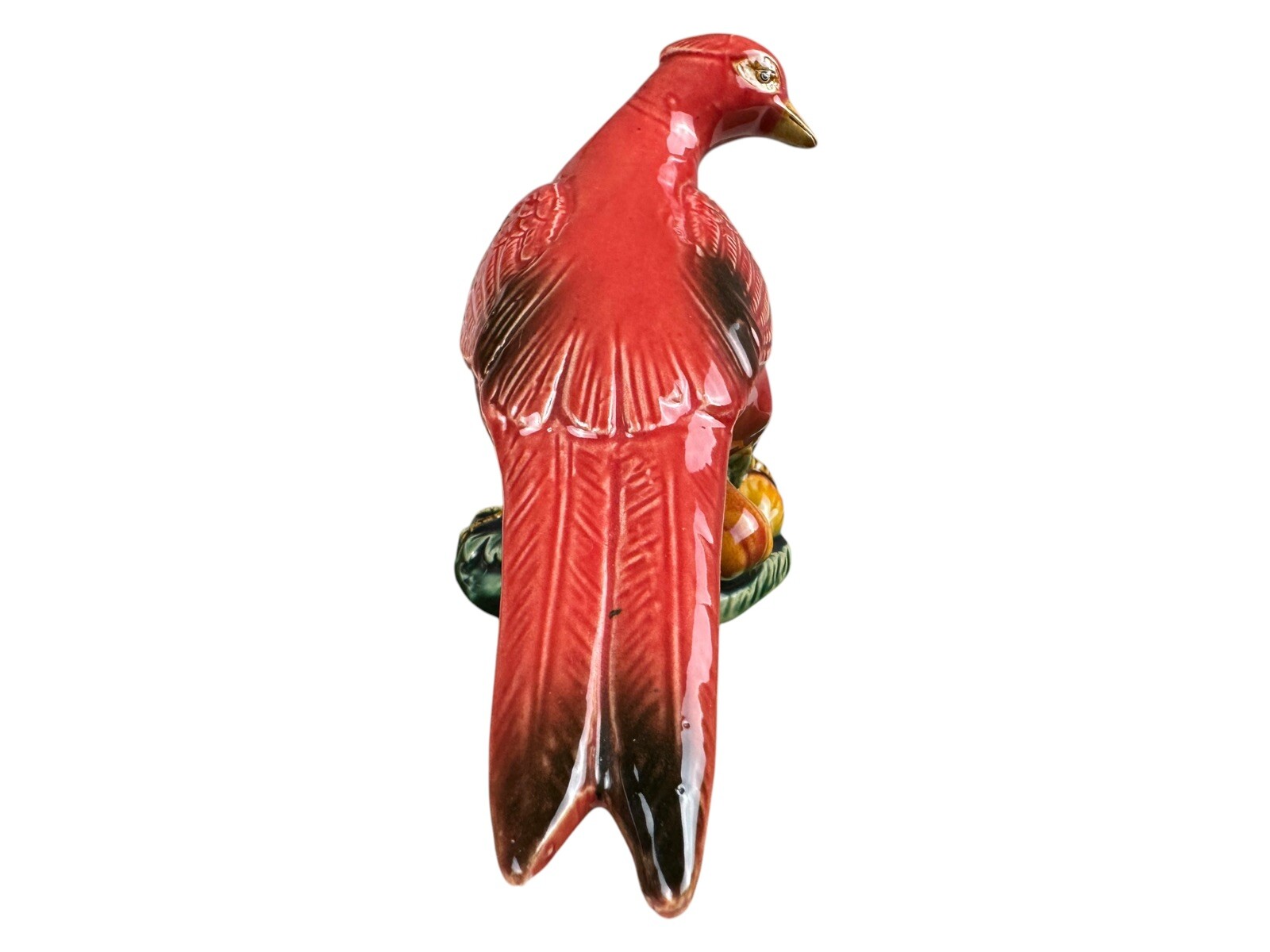 Vintage MCM Red Ceramic Pheasant Figurine Woodland Bird Statue Mid Century Mod