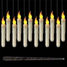 Flameless Floating Candles with Wand, 12 Pcs Magic LED Hanging Taper Candles
