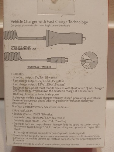 Verizon-Vehicle Charger W/ Fast Charging Technology & Head set Combo-bonus Buy! - Picture 3 of 6