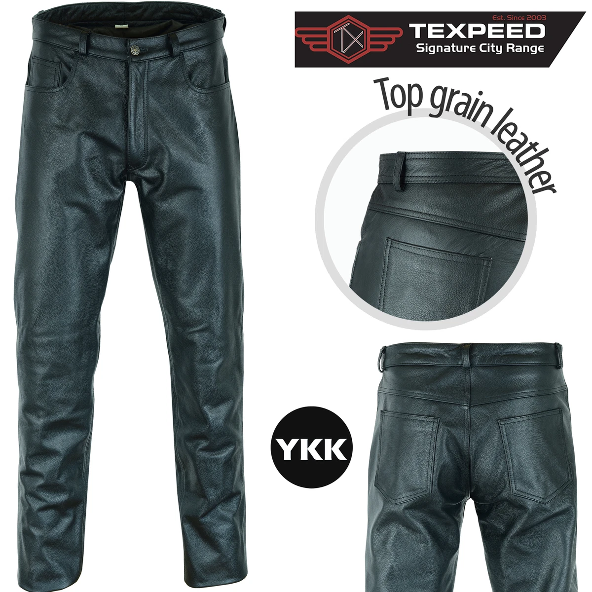 Herren schwarz Lederhose Motorrad Motorradjeans Biker Rindsleder weiche Hose