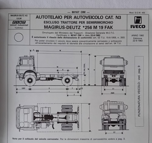 FIAT IVECO MAGIRUS DEUTZ 256 M 19 FAK DOCUMENTO omologazione originale 1982 - 第 1/9 張圖片