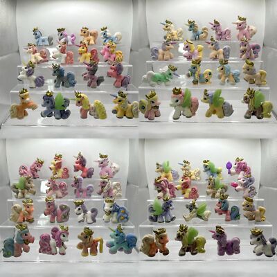 Mini Flocked Royal Ponies with Gold Crowns - Enchanting Filly Princess Elves