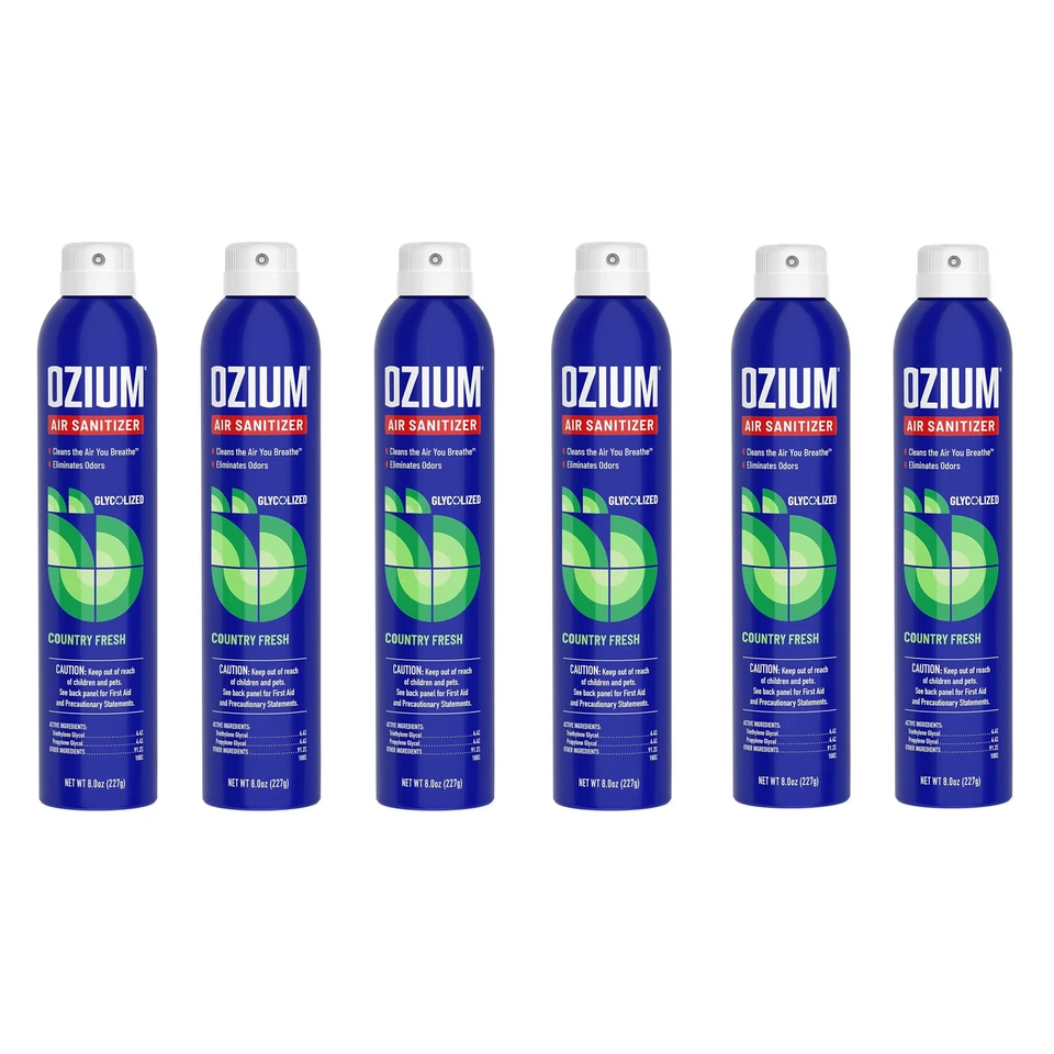 Ozium 8 Oz. Air Sanitizer & Odor Eliminator Homes, Cars, Country Fresh, 6 Packs
