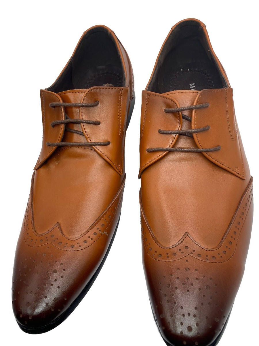 polish brown dress shoes Mio Marino Mens Size 9 Longwing Brogue Oxford Formal Mermaid vibes all season Frill patent light brown leather Neck:16-16.5