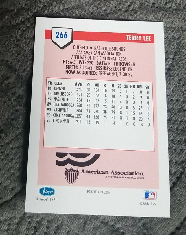 1991 Line Drive AAA #266 Terry Lee - Nashville Sounds  - Image 2 of 2