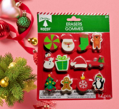 Holiday Christmas Erasers Set of 12 Pieces Ages 3 Years + Christmas House