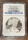 2007 W American Silver Eagle NGC PF70 Ultra Cameo Early Releases Blue Label