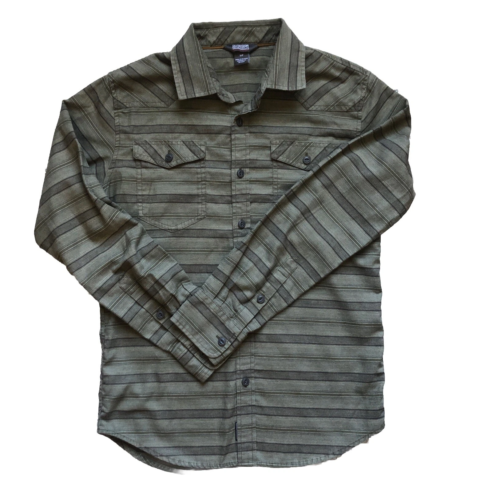 Outdoor Research Button Up Shirt Small Green Long Sleeve Outdoor Hike Trail Men