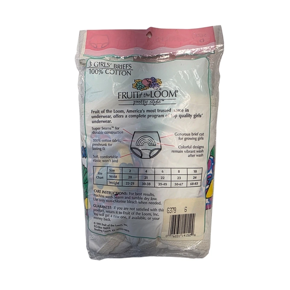 Vintage Fruit of the Loom Fun Gals Barney Briefs Girls Size 6 NOS - Image 2 of 3