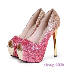 Women's Sequin Peep Toe High Heels Platform Sandals Casual Nightclub Dress Party