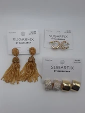 Lot Of 3 SUGARFIX by BaubleBar Beaded Tassel Faux Pearl Rhinestone Hoops NWT