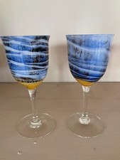 Vintage 70s Steven Maslach Signed Hand Blown Volcano Earth Wine Glass 6 3/4