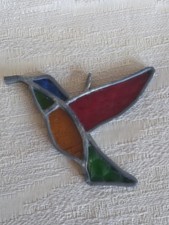 Vintage Handmade Heavy Leaded Stained Glass Hummingbird Suncatcher Window Art