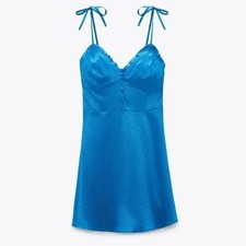 "NWT" Zara Women's Blue Mini Dress- Size Small- Bodycon Lightweight Y2K