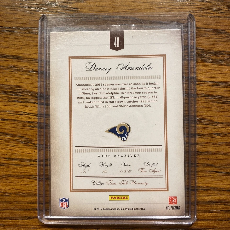2012 Panini Prime Signatures Danny Amendola Green /25 Rams/Patriots #40 - Image 2 of 2