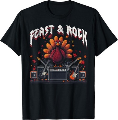 Feast & Rock - Funny Thanksgiving Turkey Guitar Rock N Roll T-Shirt