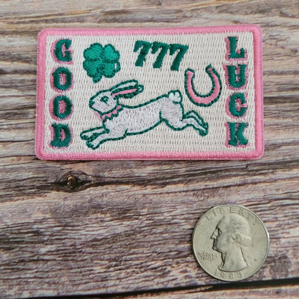 Pink Good Luck Rabbit Lucky Retro 70s 80's Style Embroidered Iron on Patch - Image 2 of 2