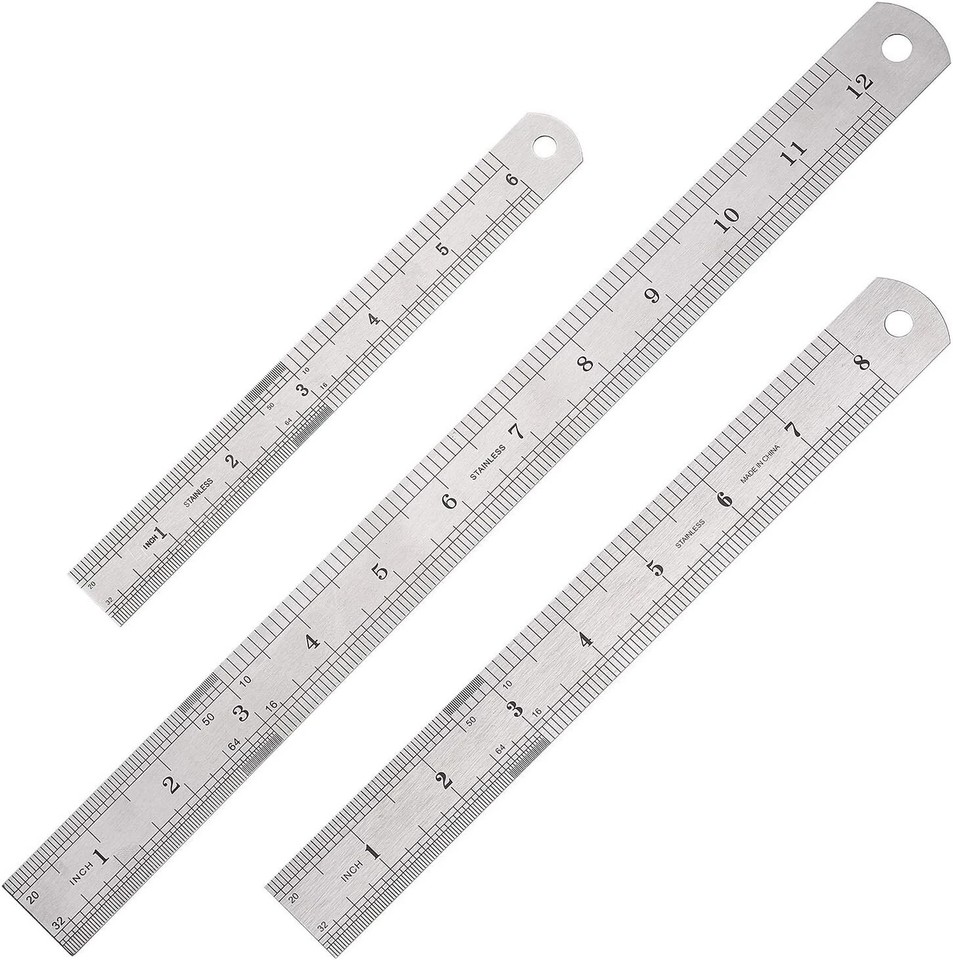 Stainless Steel Metal Ruler with Inch and Metric Machinist Ruler 3pcs ...