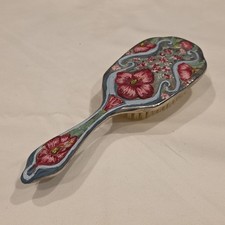 Vintage Silver Plated Hair Brush Decorative Dresser Brush Hand Painted Flowers
