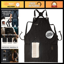 BBQ Chef Apron with Bottle Opener Towel - 10oz Cotton Canvas, Cross Back Strap