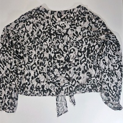 Cloth And Stone Crop Top Womens Size Small Black White Leopard Print Tie Front