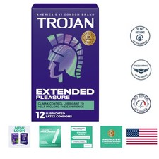 TROJAN EXTENDED PLEASURE Climax Control Extended Pleasure Condoms, 12 Count