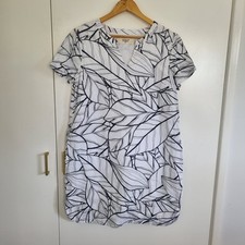 Jacqui E Women's 12 White 100% Linen Dress, Casual Nautical Beach Resort Minimal