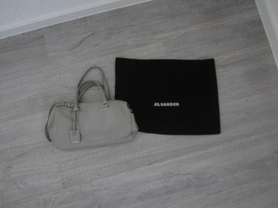 Jil Sander Handtasche grau hellgrau genarbetes Leder Schultertasche