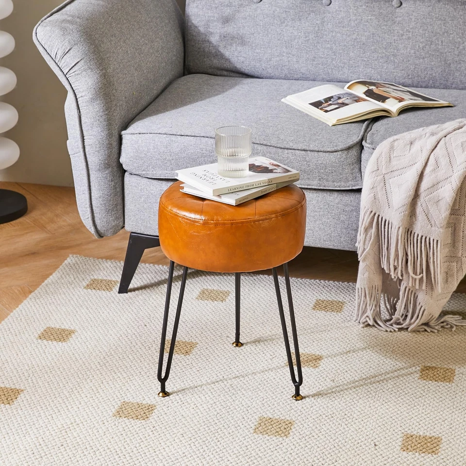 Runde Fußstütze aus Kunstleder, Make-up-Hocker, PU-Schminktisch, Sitzpuff, Co... - Bild 3 von 4