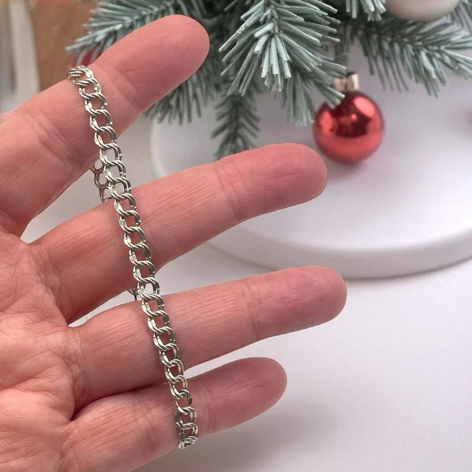 Pulsera vintage de plata de ley 925 de 5 mm con doble eslabón ovalado, 8" Foto 2 de 4