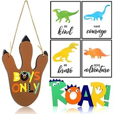 6 Pcs Dinosaur Boys Room Wall Decor Include 2 Dinosaur Paw Wooden Hanging