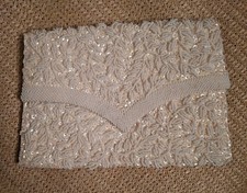 Vintage Cream Color Beaded Sequined Fold Over Clutch Made In Hong Kong