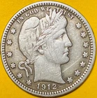 1912 U.S. BARBER SILVER QUARTER 25c COIN (XF-Extra Fine)