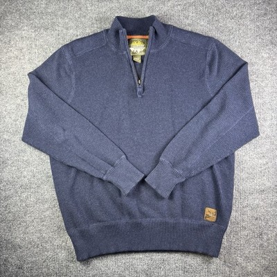 Eddie Bauer Blue Sweater Mens Size L 1/4 Zip Mock Neck Ribbed Knit