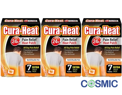 CURA-HEAT 3 X Cura Heat - Back And Shoulder Pain - 7 Patches - All Day Pain Relief