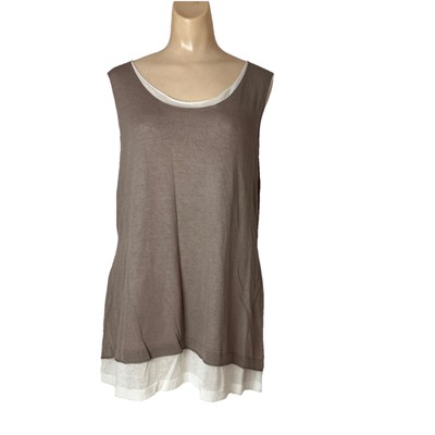 Via Milano Womens sz XL Top Layered Look Sleeveless viscose blend tan beige whit