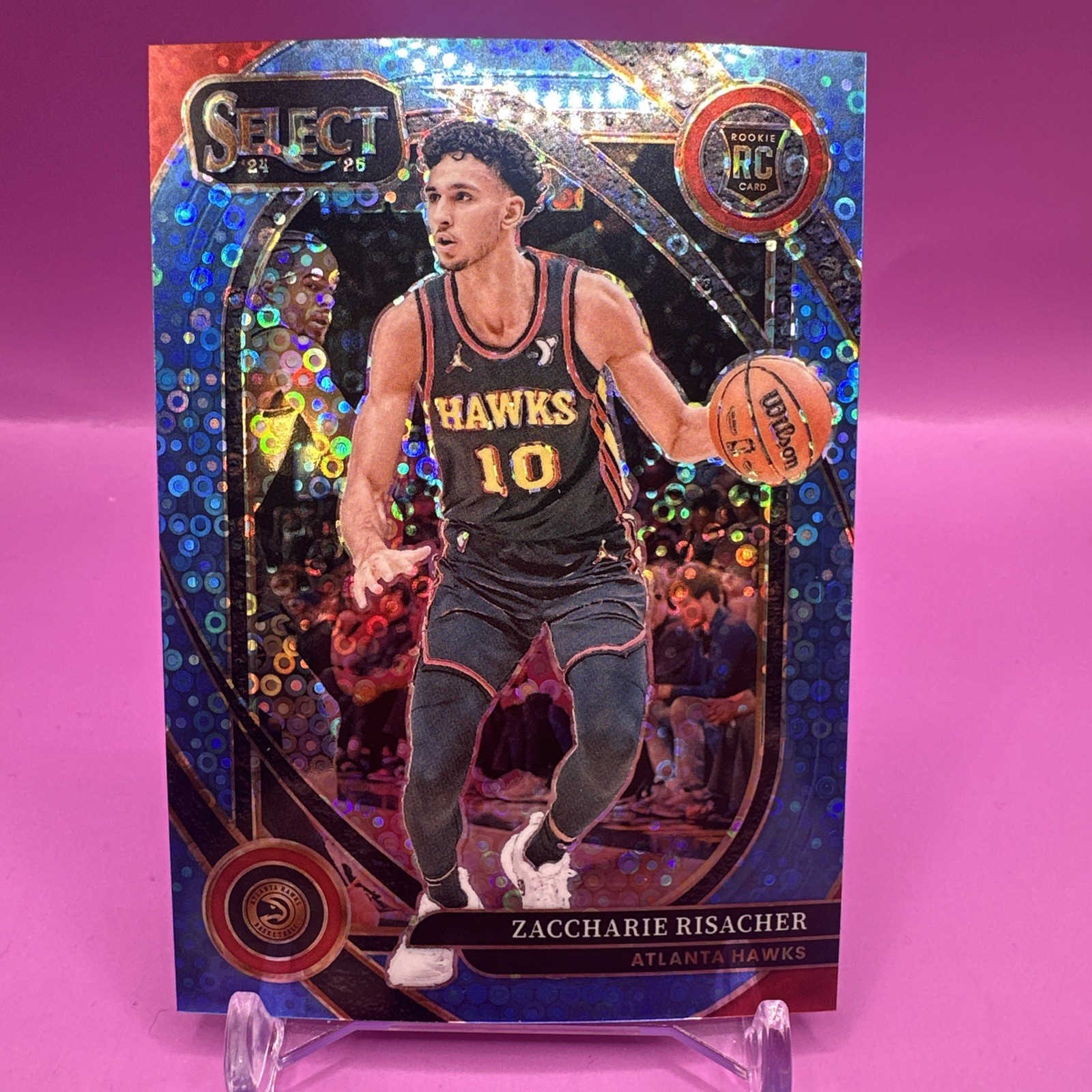 2024-25 Panini Select #289 Zaccharie Risacher /99 Light Blue Disco Prizm