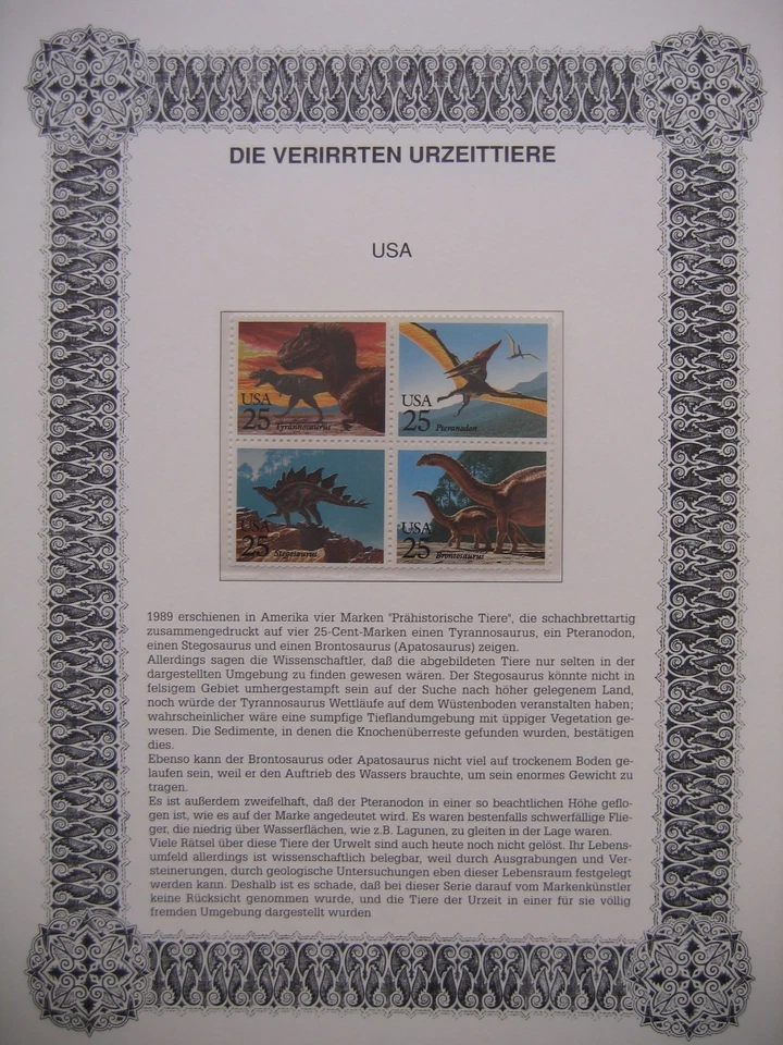 Irrtümer auf Briefmarken / USA 1989 Sc# 2422 - 2425 : Prehistoric Animal - Bild 1 von 1
