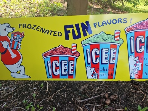 GIANT Porcelain ICEE Frozenater Sign Beverage slushy Gas Restaurant Garage - Picture 3 of 6