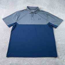 Under Armour Polo Shirt Mens XL Grey Blue Performance Heat Gear Golf Lightweight