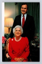 George & Barbara Bush, President, Portrait, Antique Vintage Souvenir Postcard
