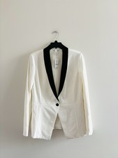 White House Black Market Blazer Ivory Black Shawl Collar Womens 10 Formal NWT
