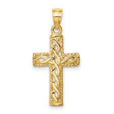 Real 14kt Yellow Gold Polished Braided Cross Pendant