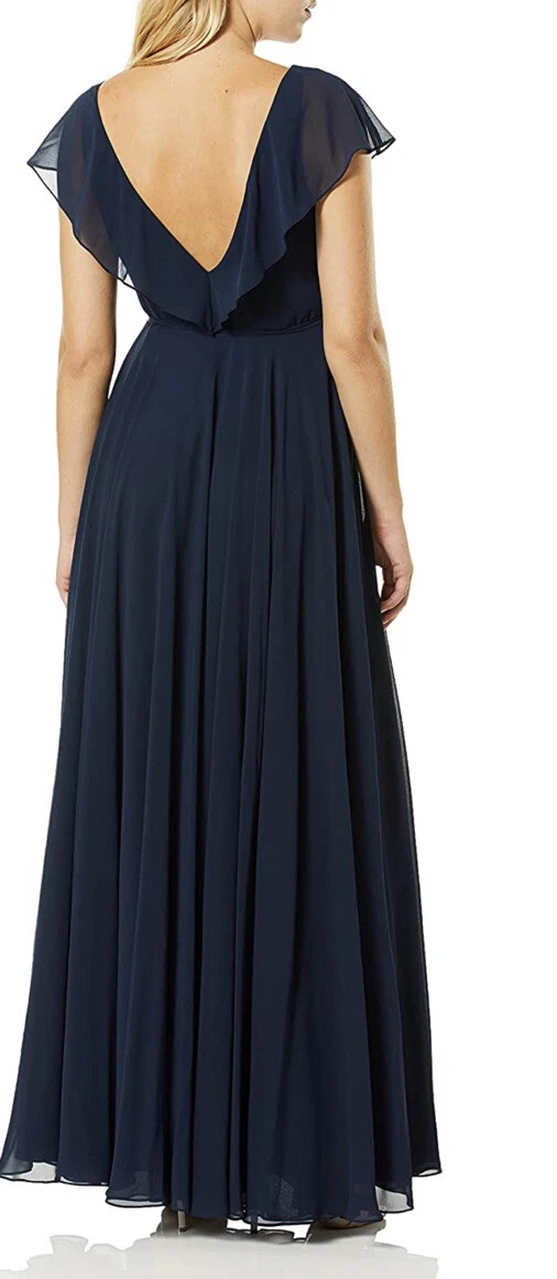 NWT Jenny Yoo Collection Faye Flutter maxi wrap dress navy size
