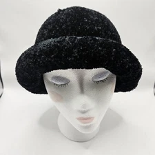 Plush Fluffy Bucket Hat Women Black Warm Winter Cozy Cushioned Brim Winter