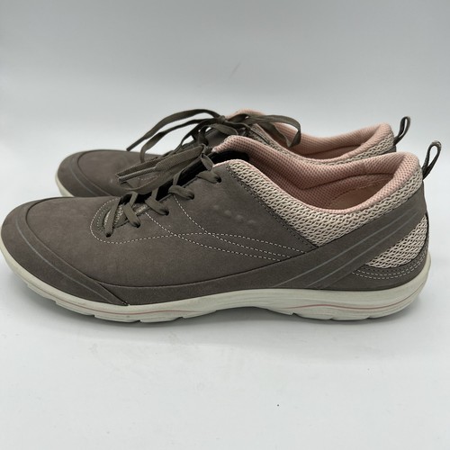 ECCO Women's Casual Sneakers 7 7.5 M 38 Gray Taupe Suede Pink Leather Shoes EUC - Picture 3 of 10