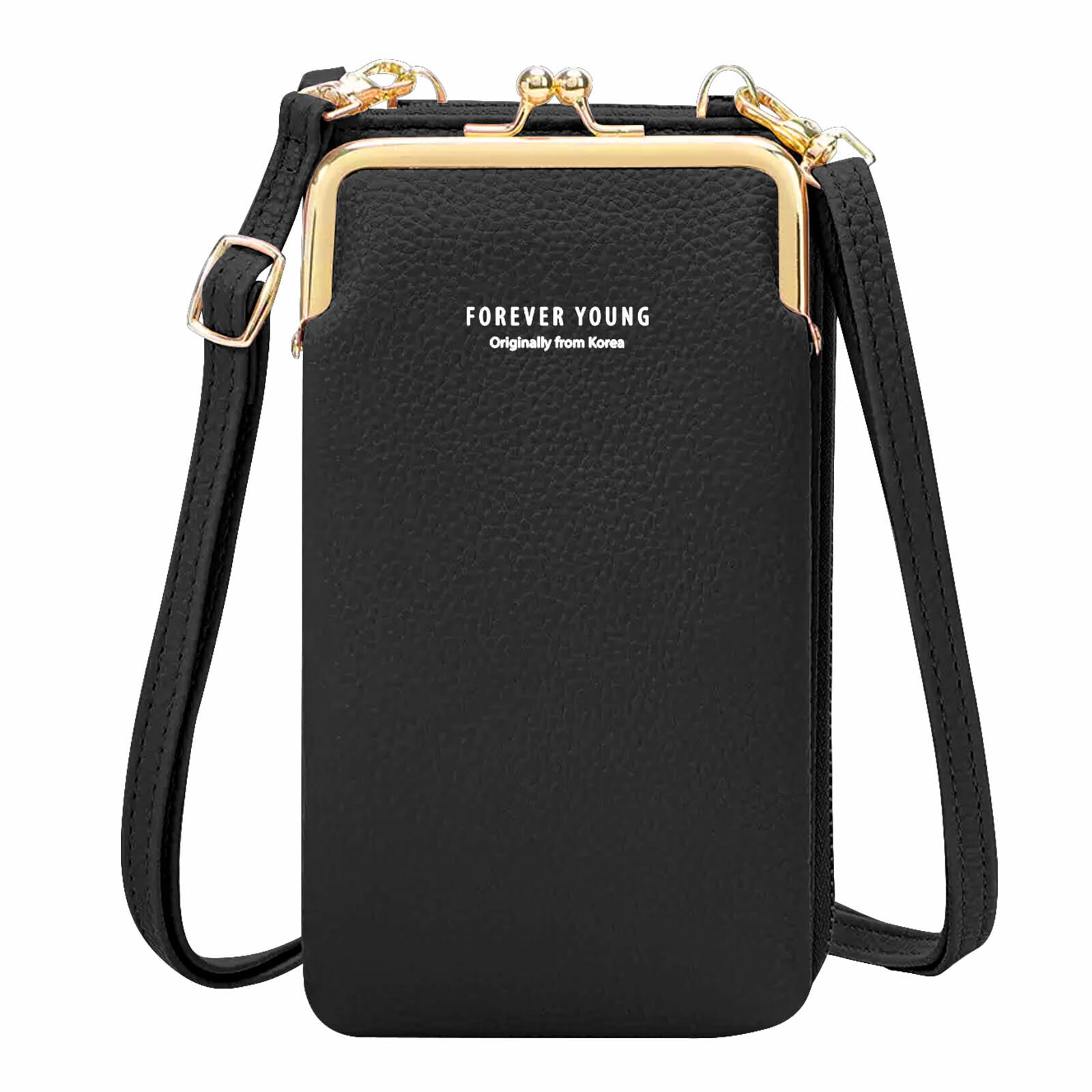 Cross-body faux leather phone bag with multiple compartments in black